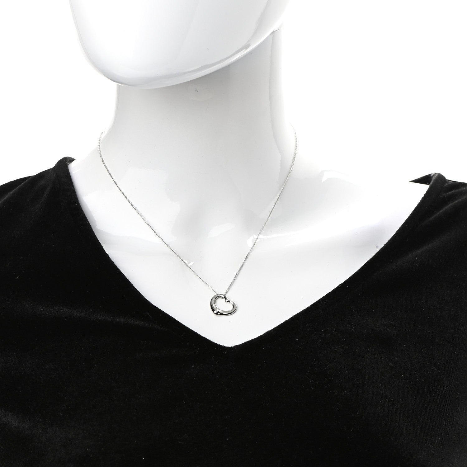 Tiffany Platinum Diamond 16mm Elsa Peretti Open Heart Pendant Necklace 2 of 8