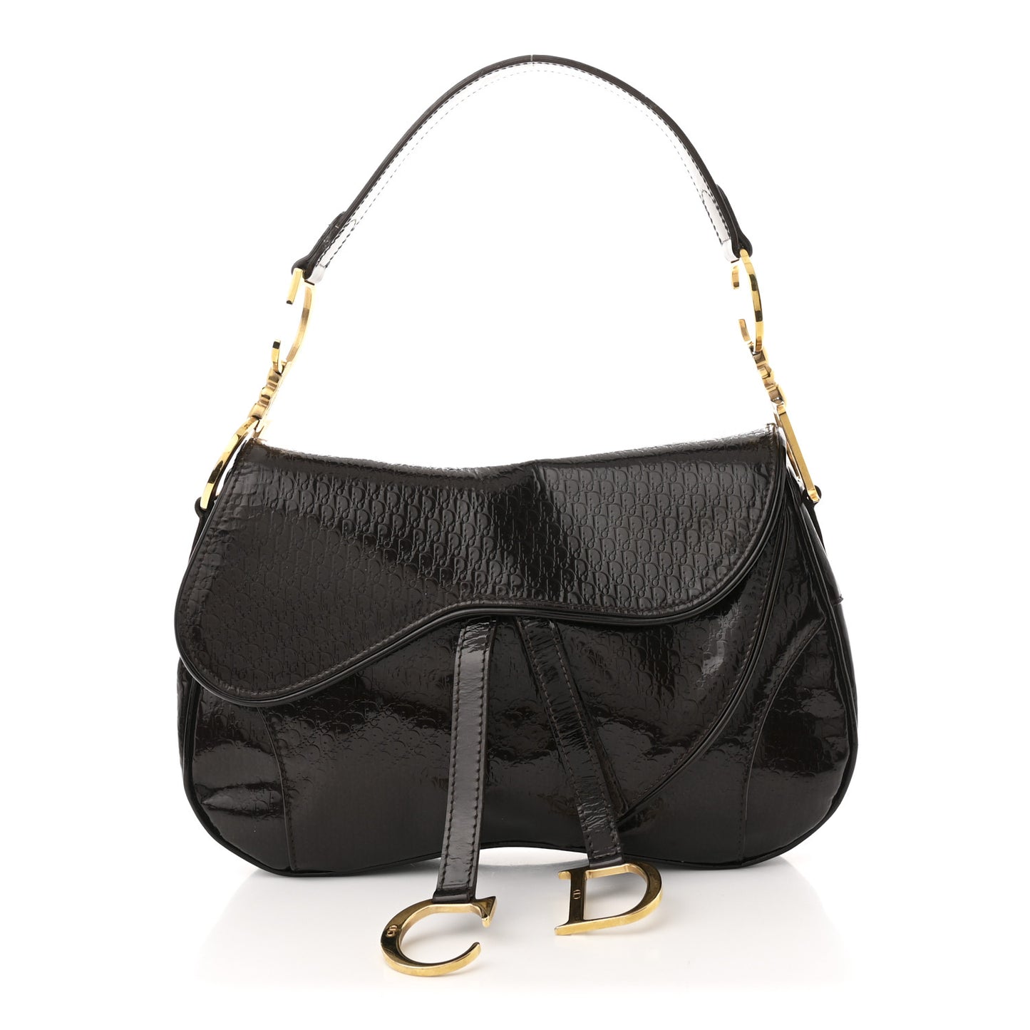 Patent Diorissimo Double Saddle Bag Dark Brown