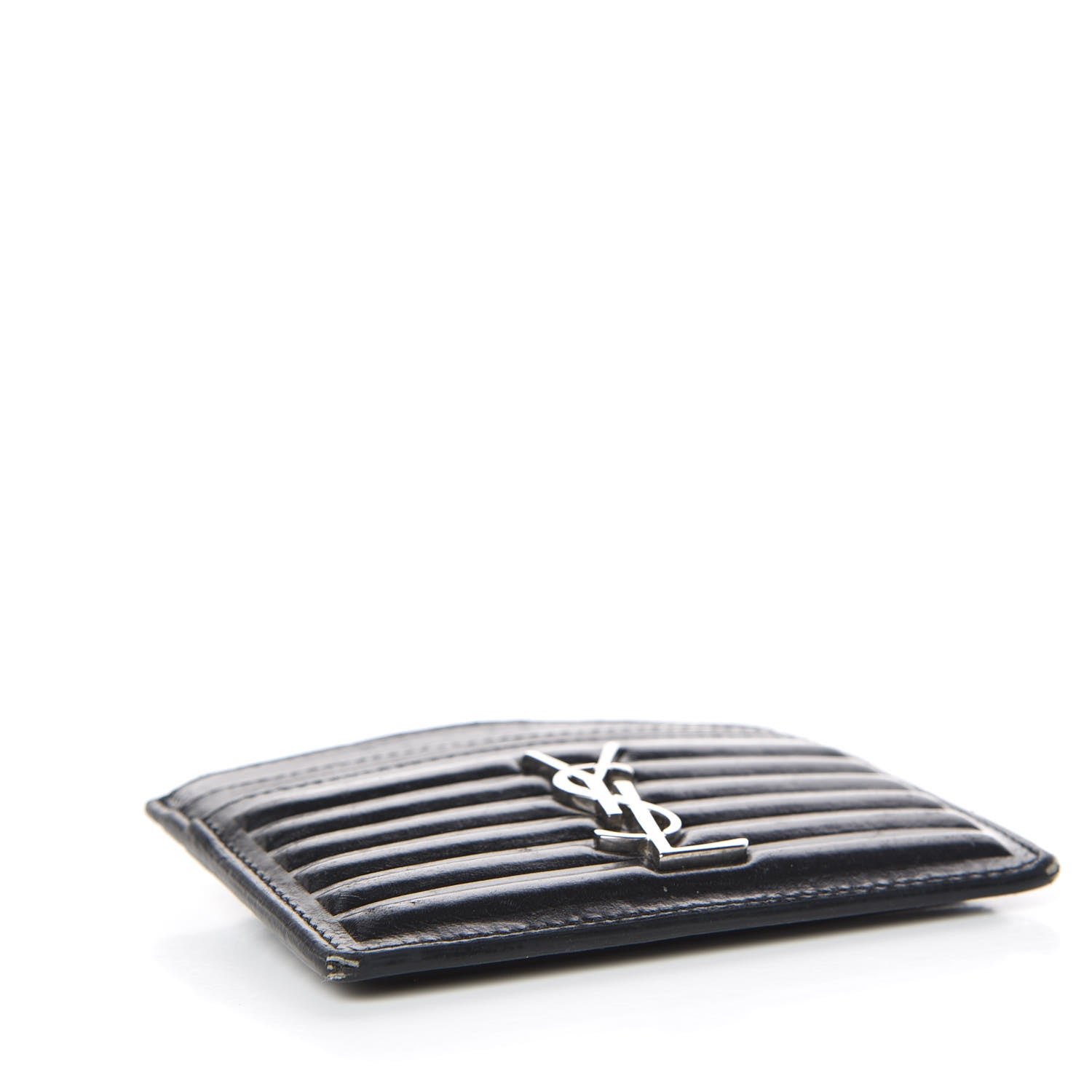 Saint Laurent Ribbed Calfskin Opium Monogram Credit Card Case Black 4 of 12