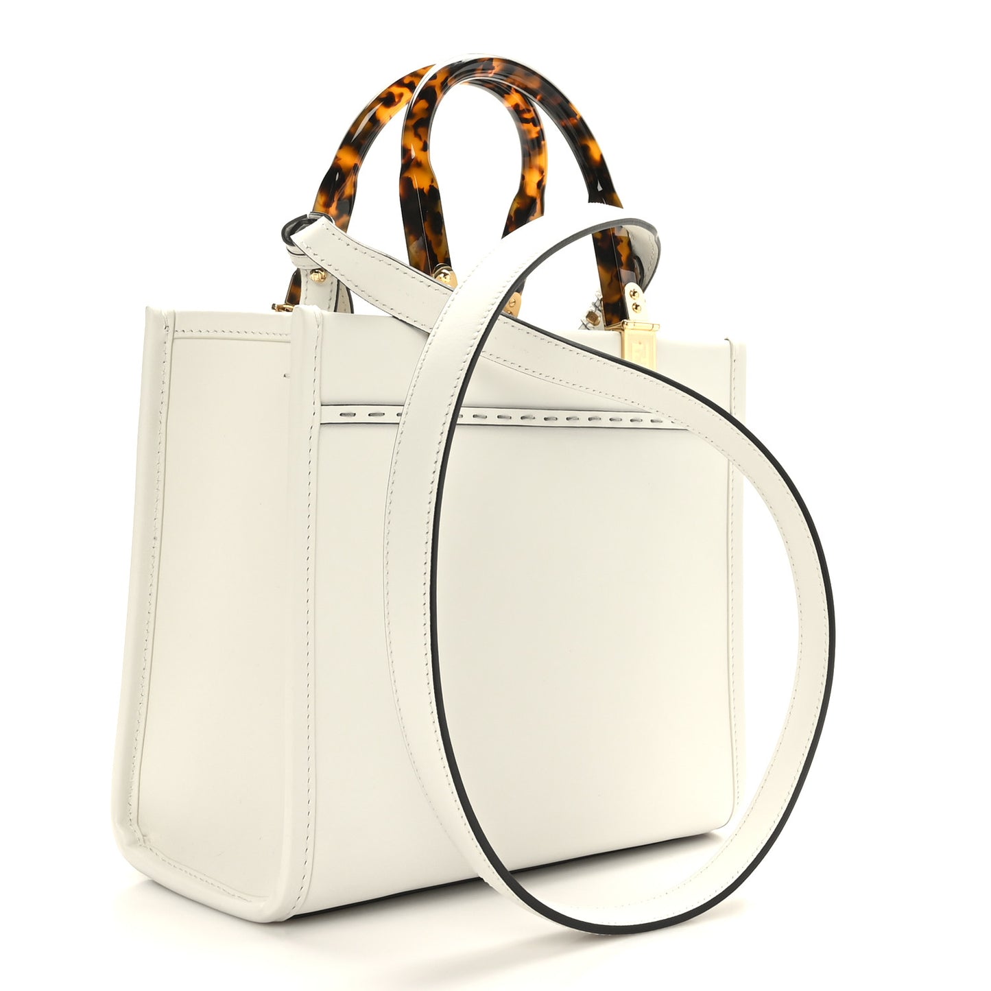 Vitello King Plexiglass Logo Embossed Small Fendi Sunshine Shopper Tote White Rice