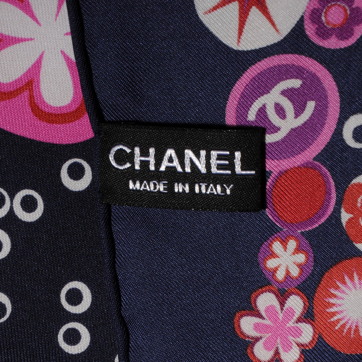 Silk Camellia Bubble Scarf Navy Pink