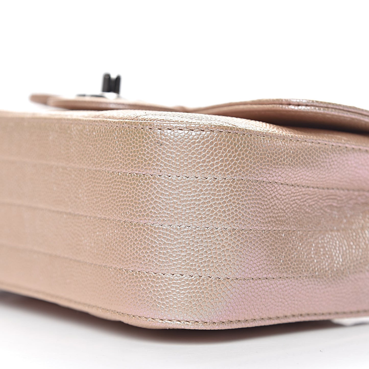 Iridescent Caviar Chevron Quilted Mini Rectangular Flap Light Gold