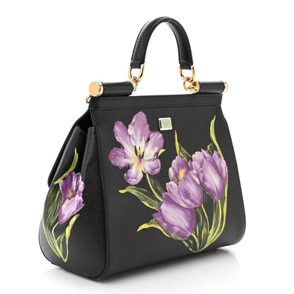 Dolce & Gabbana Dauphine Tulip Print Medium Miss Sicily Satchel Black 3 of 9