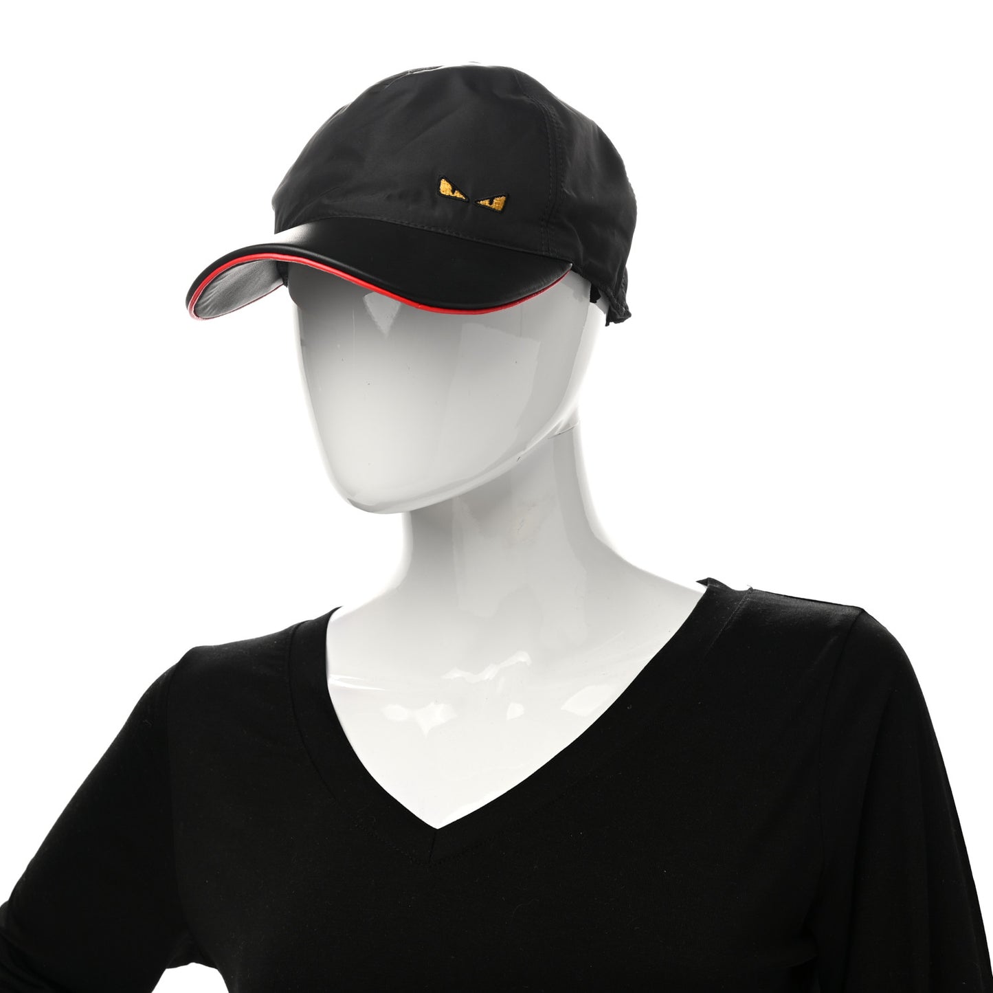 Nylon Lambskin Monster Eyes Baseball Hat 58 Black Rosso Gold