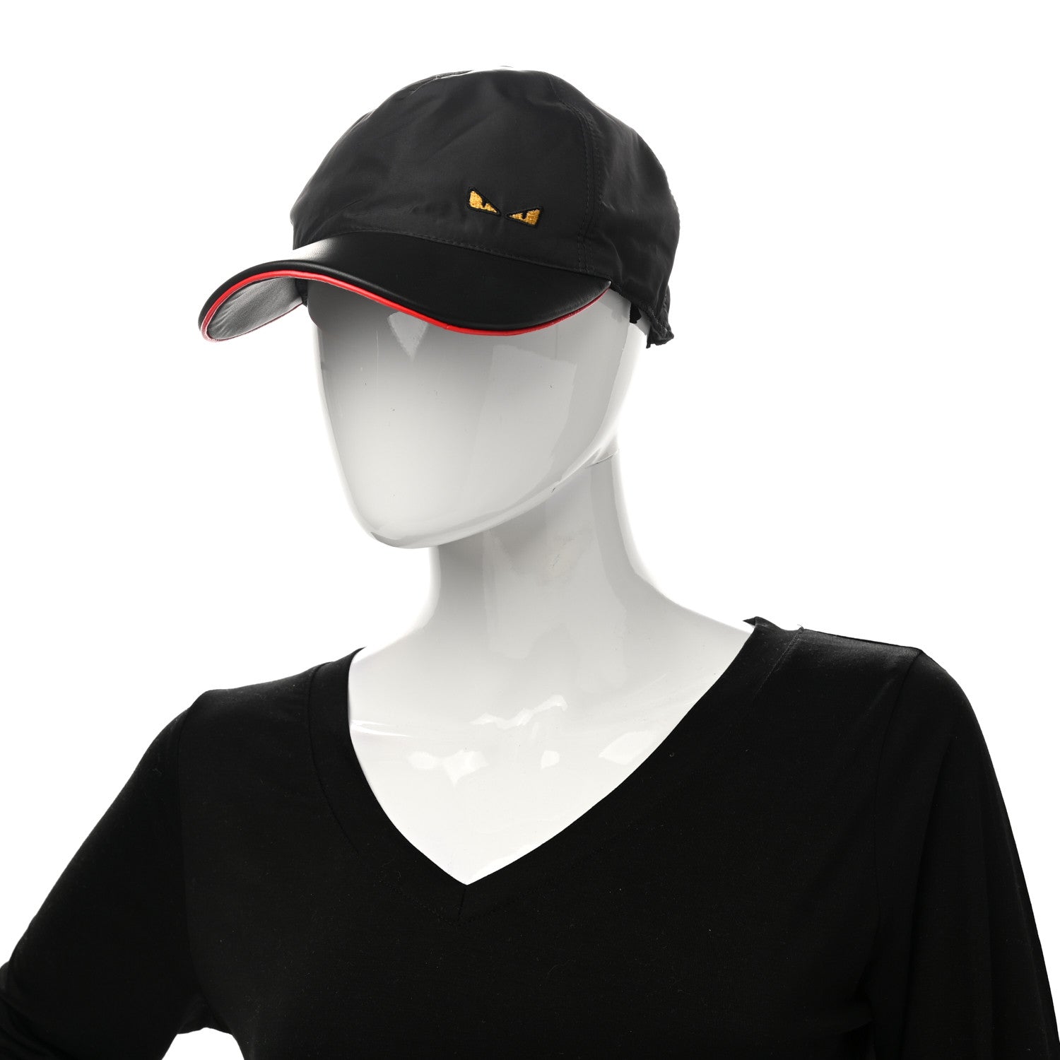Fendi Nylon Lambskin Monster Eyes Baseball Hat 58 Black Rosso Gold 2 of 8