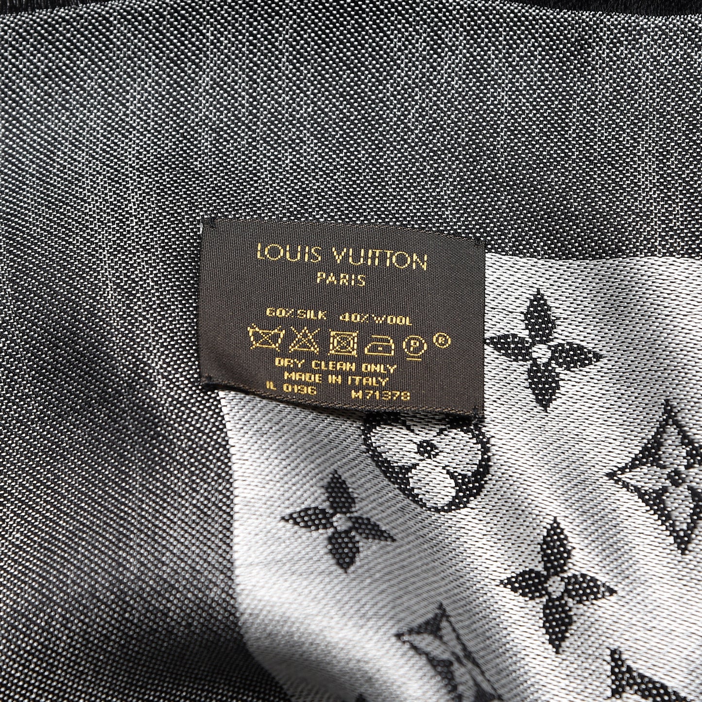 Wool Silk Monogram Denim Shawl Black