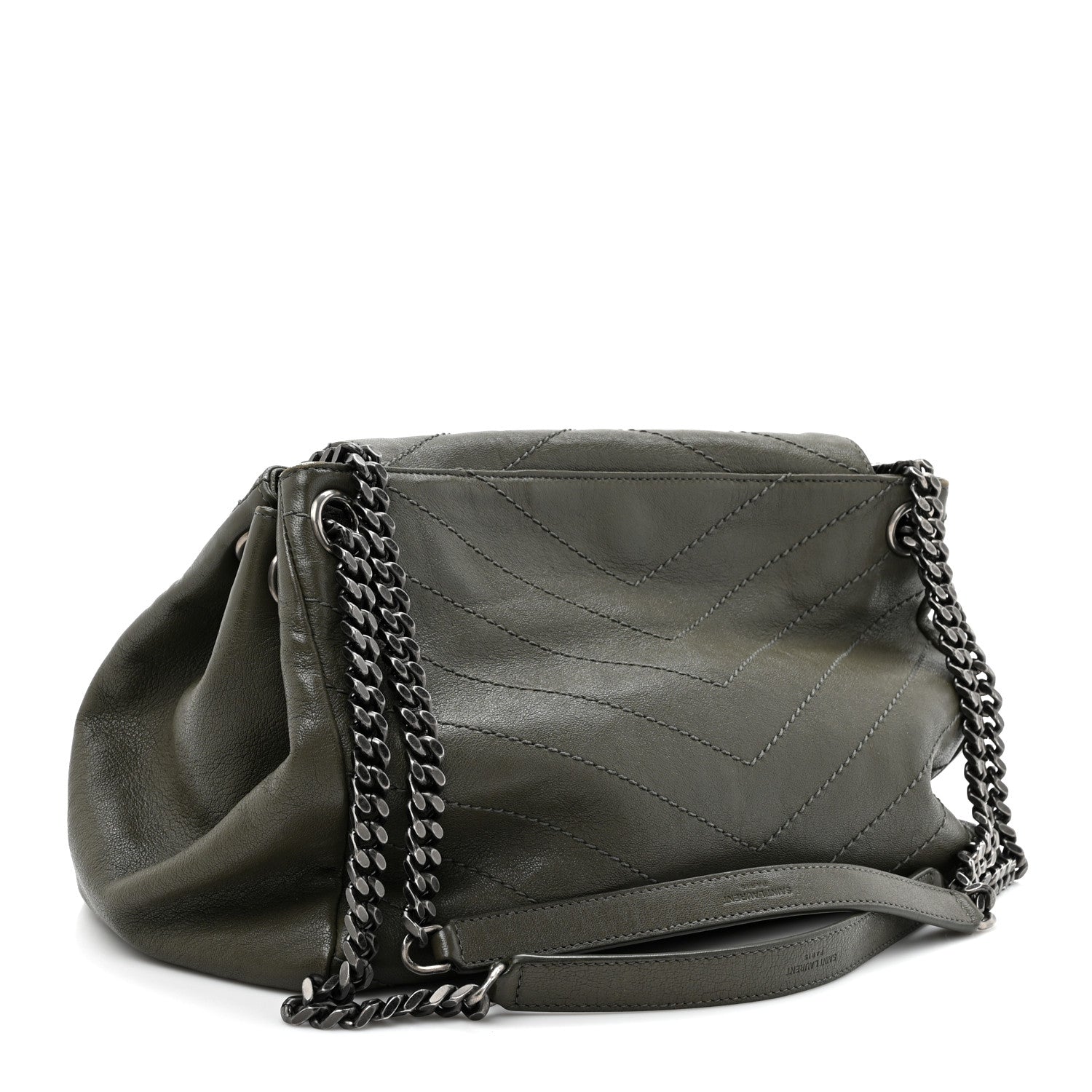 Saint Laurent Vintage Lambskin Chevron Monogram Medium Nolita Military Olive 3 of 13