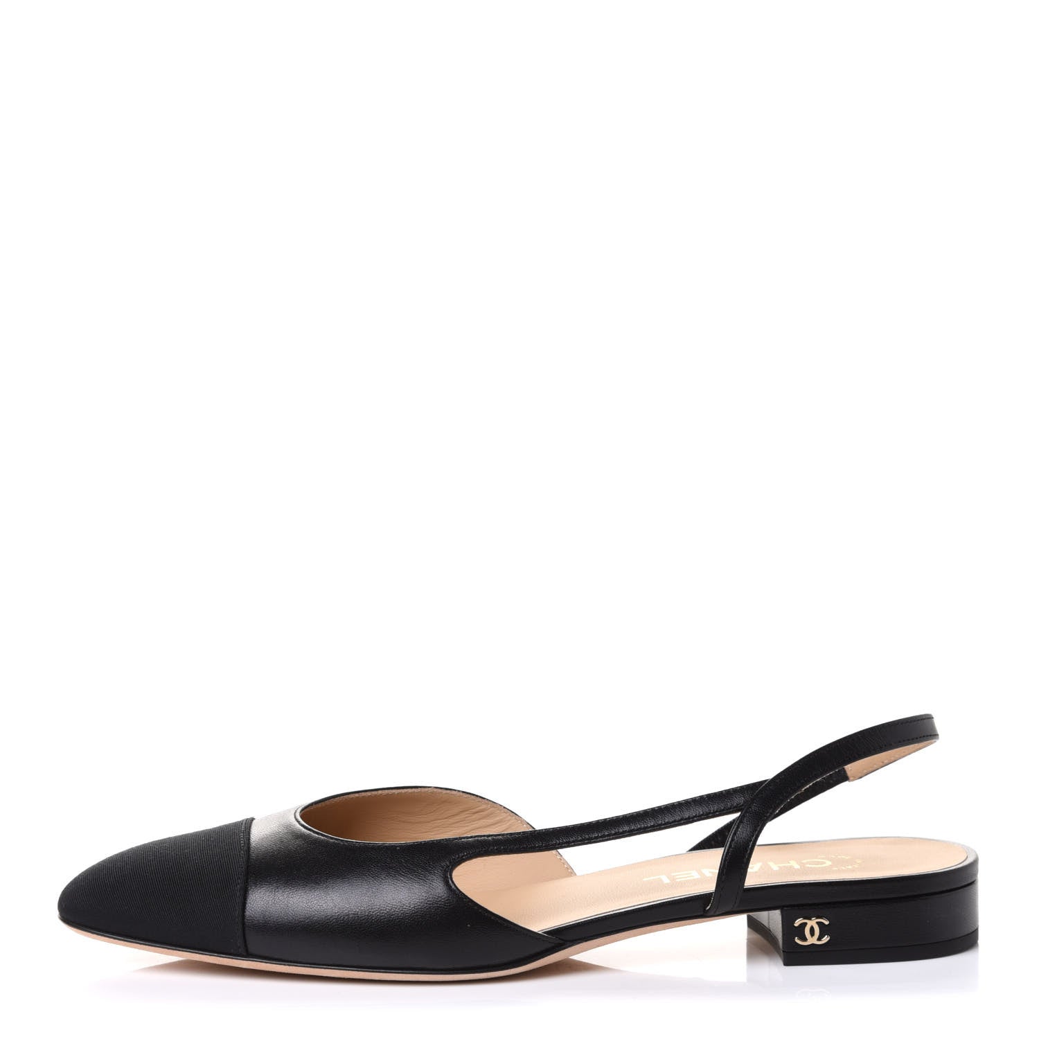 Chanel Goatskin Grosgrain Cap Toe CC Slingback Sandals 40 Black 1 of 10