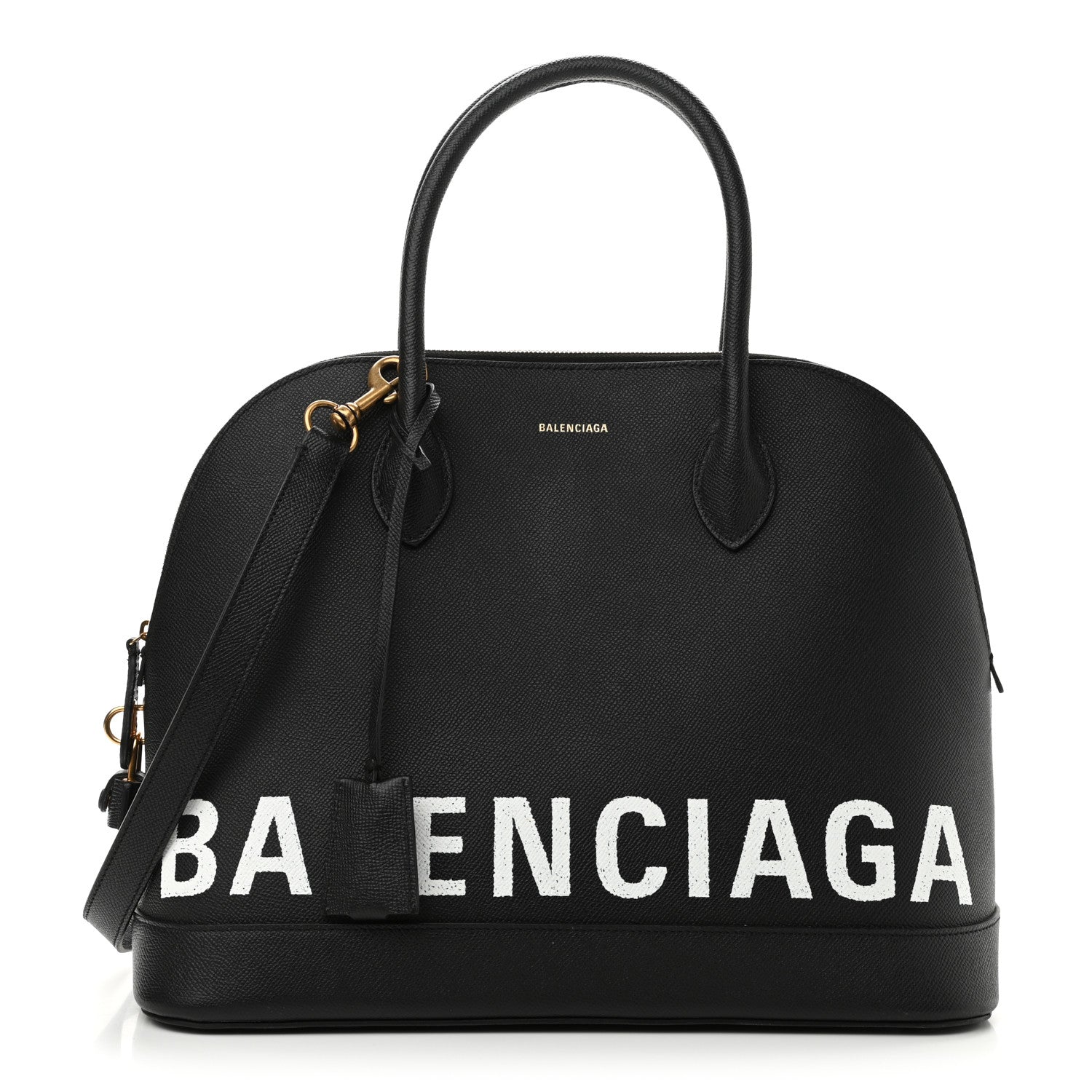 Balenciaga Signature Grained Calfskin Logo M Ville Top Handle Bag Black 1 of 14