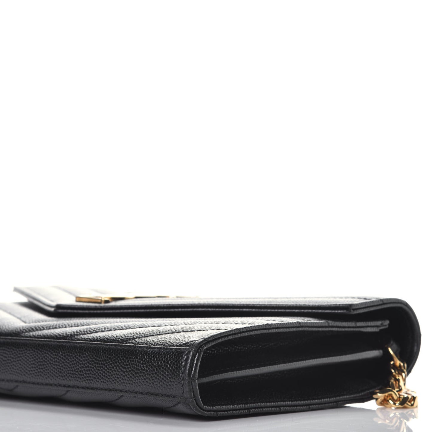 Grain De Poudre Matelasse Chevron Monogram Chain Wallet Black