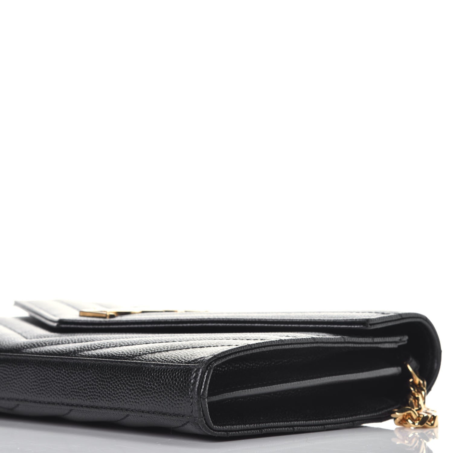 Saint Laurent Grain De Poudre Matelasse Chevron Monogram Chain Wallet Black 8 of 8