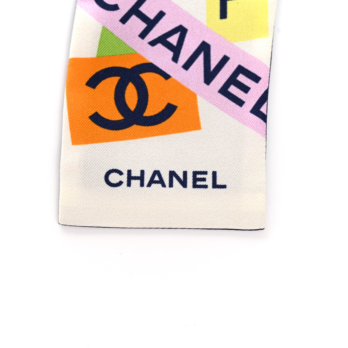 Silk Twill CC Logo Slim Bandeau Scarf Ecru Multicolor