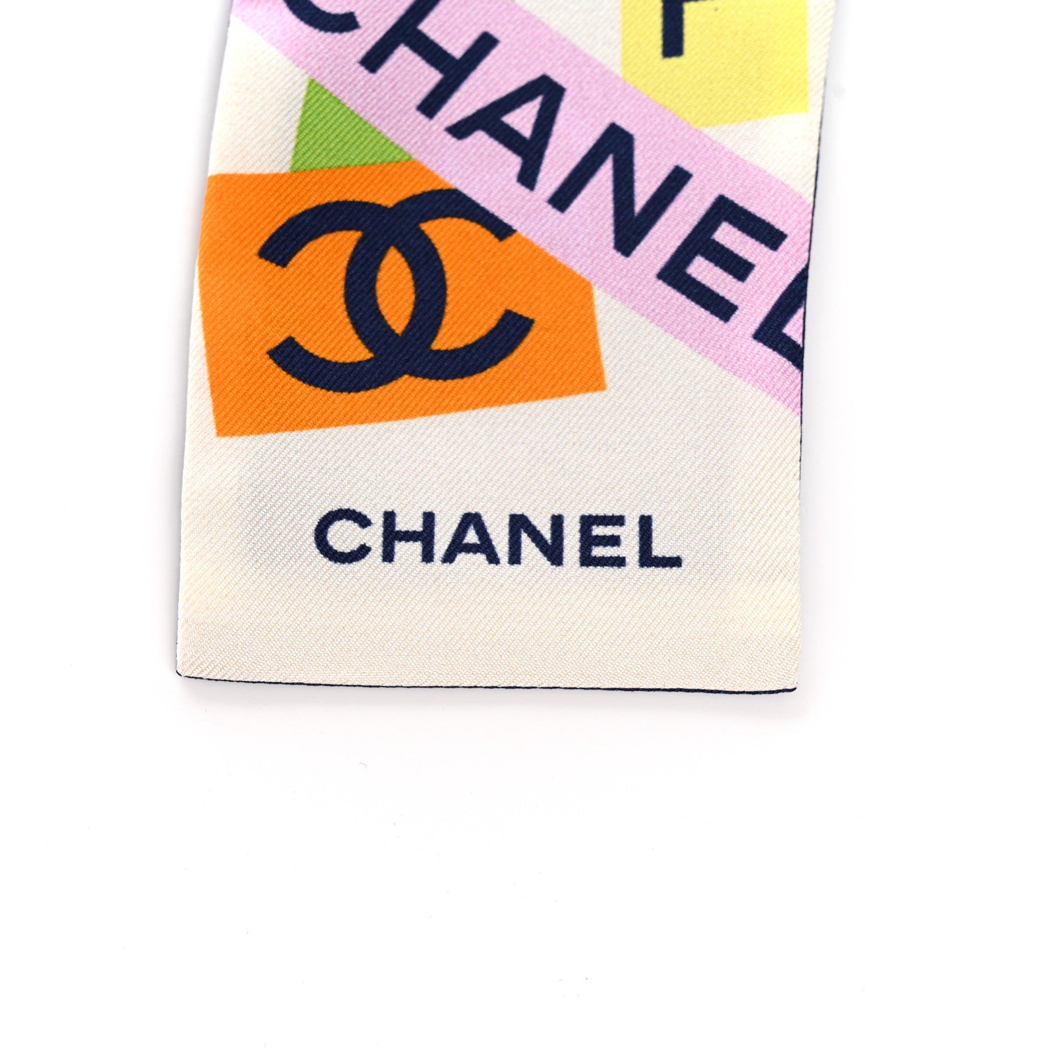 Chanel Silk Twill CC Logo Slim Bandeau Scarf Ecru Multicolor 2 of 3