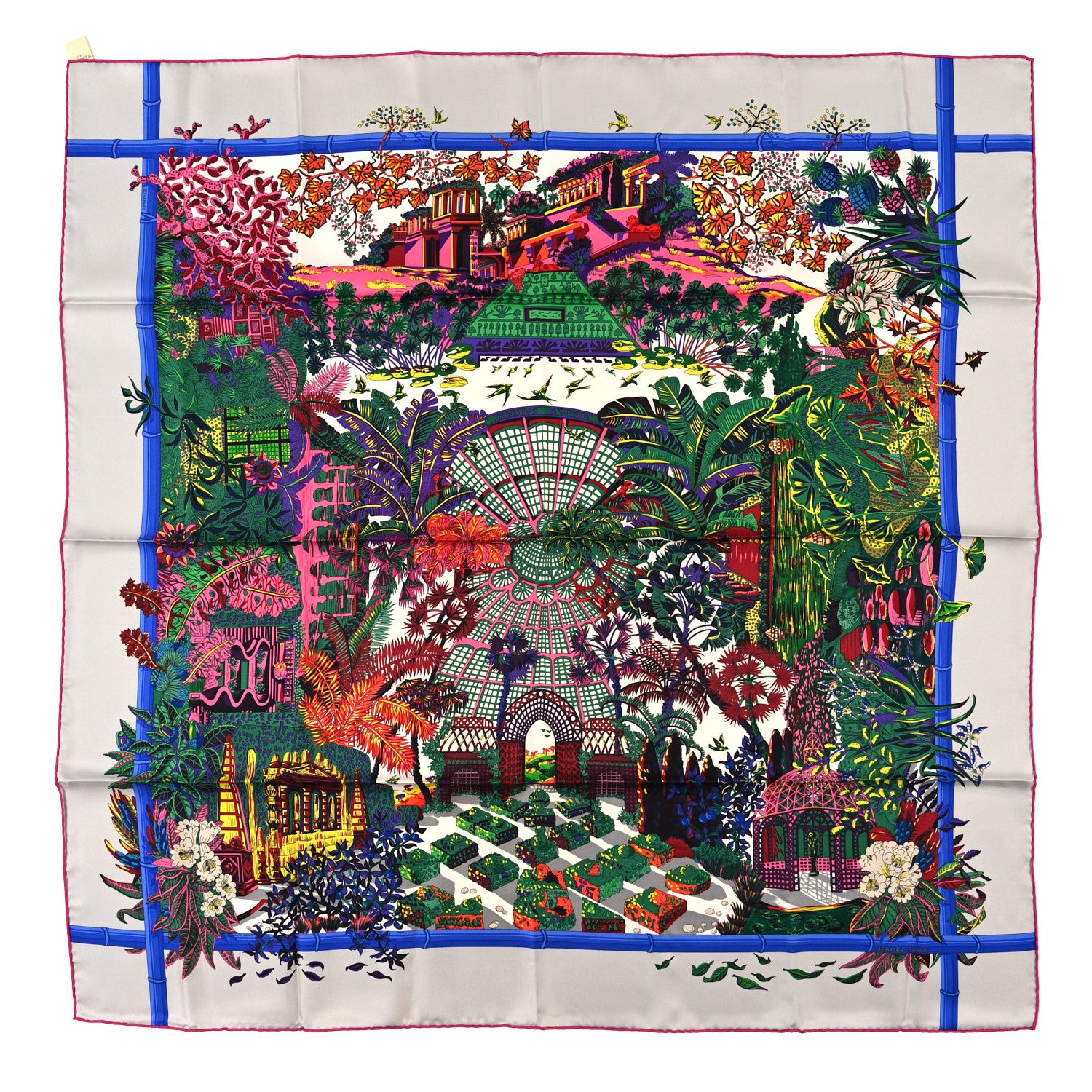 Hermes Silk Jardins D Hiver Scarf 90 Gris Vert Rose 1 of 3