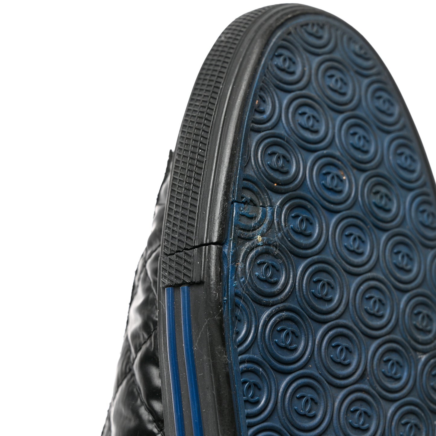 Nylon Calfskin Quilted CC Sneakers 37 Black Blue