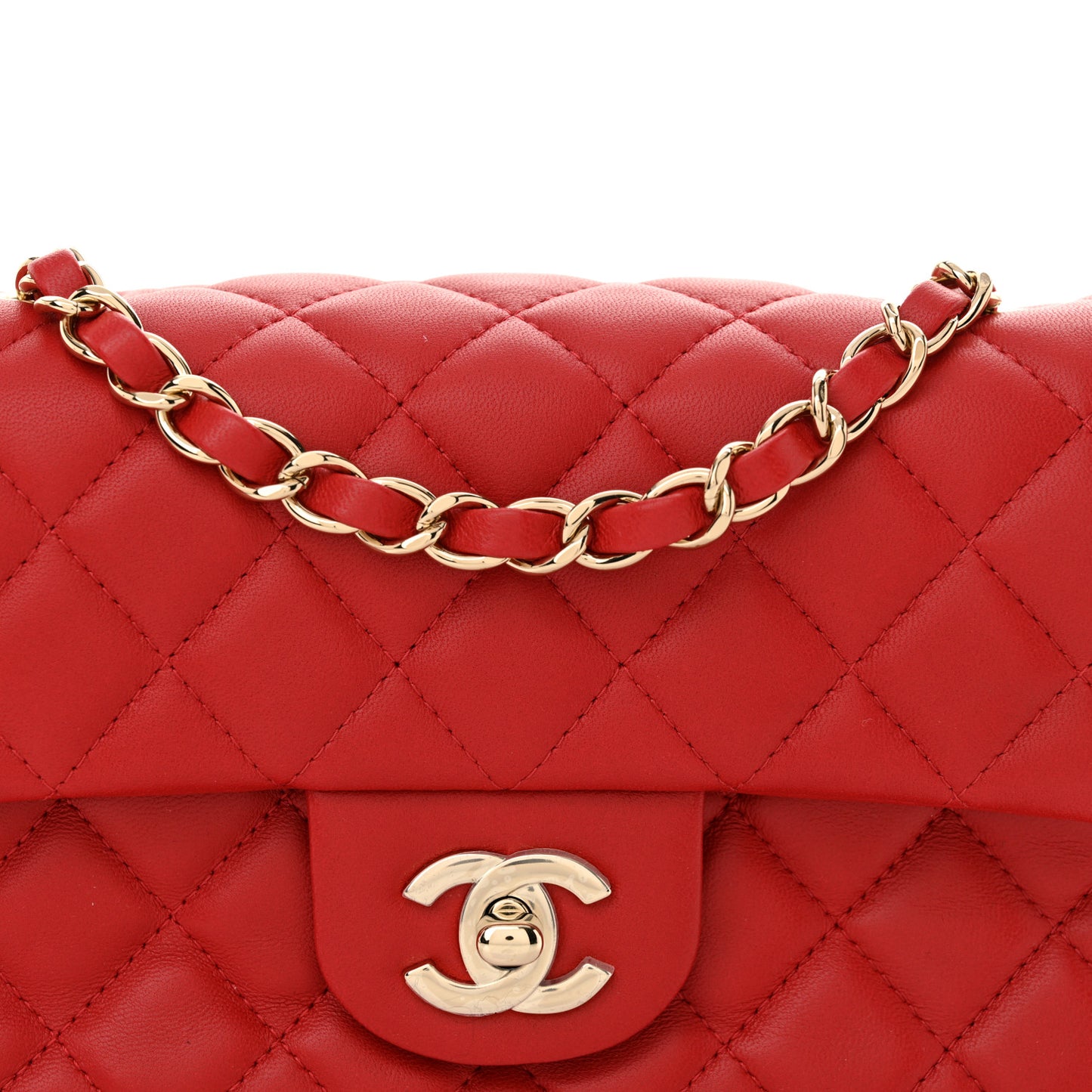Lambskin Quilted Mini Rectangular Flap Red