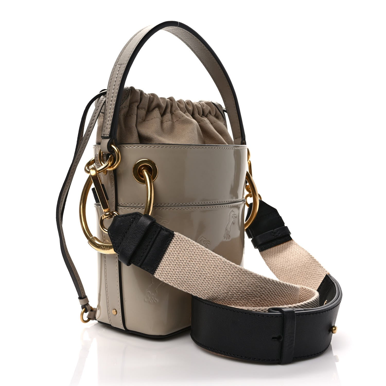 Chloe Patent Calfskin Little Horses Embroidered Mini Roy Bucket Bag Beige 3 of 9