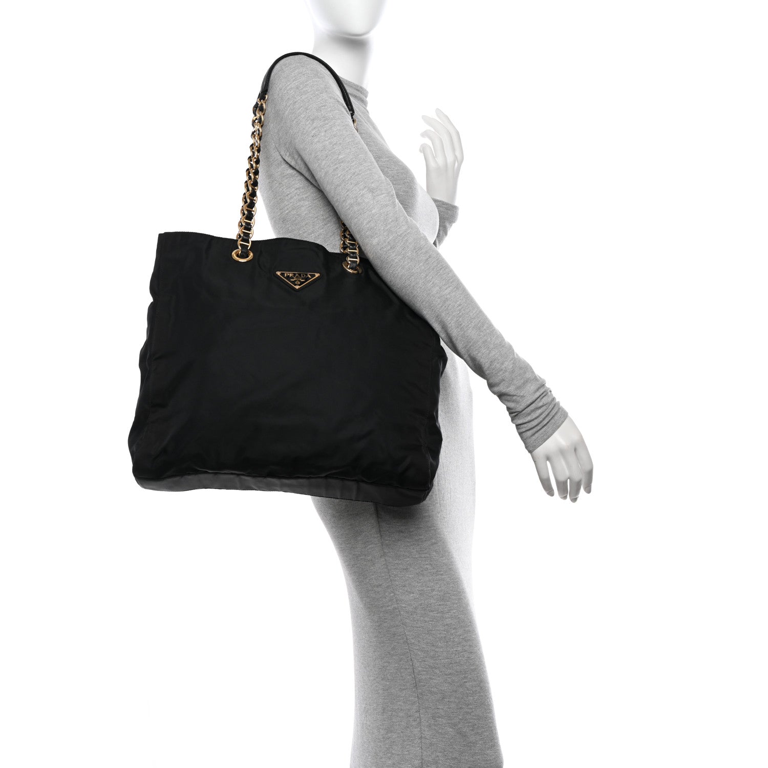Prada Tessuto Nylon Chain Shoulder Bag Black 2 of 12