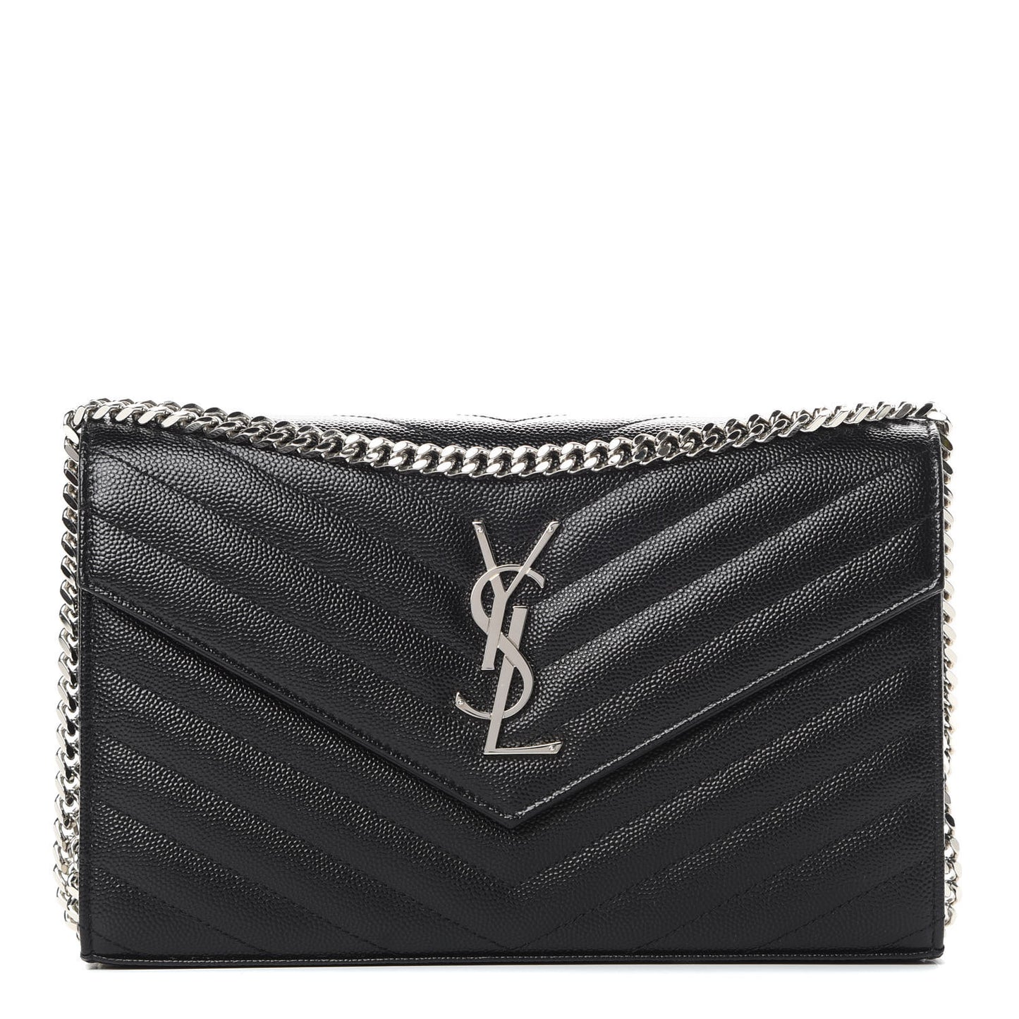 Grain De Poudre Matelasse Chevron Monogram Chain Wallet Black