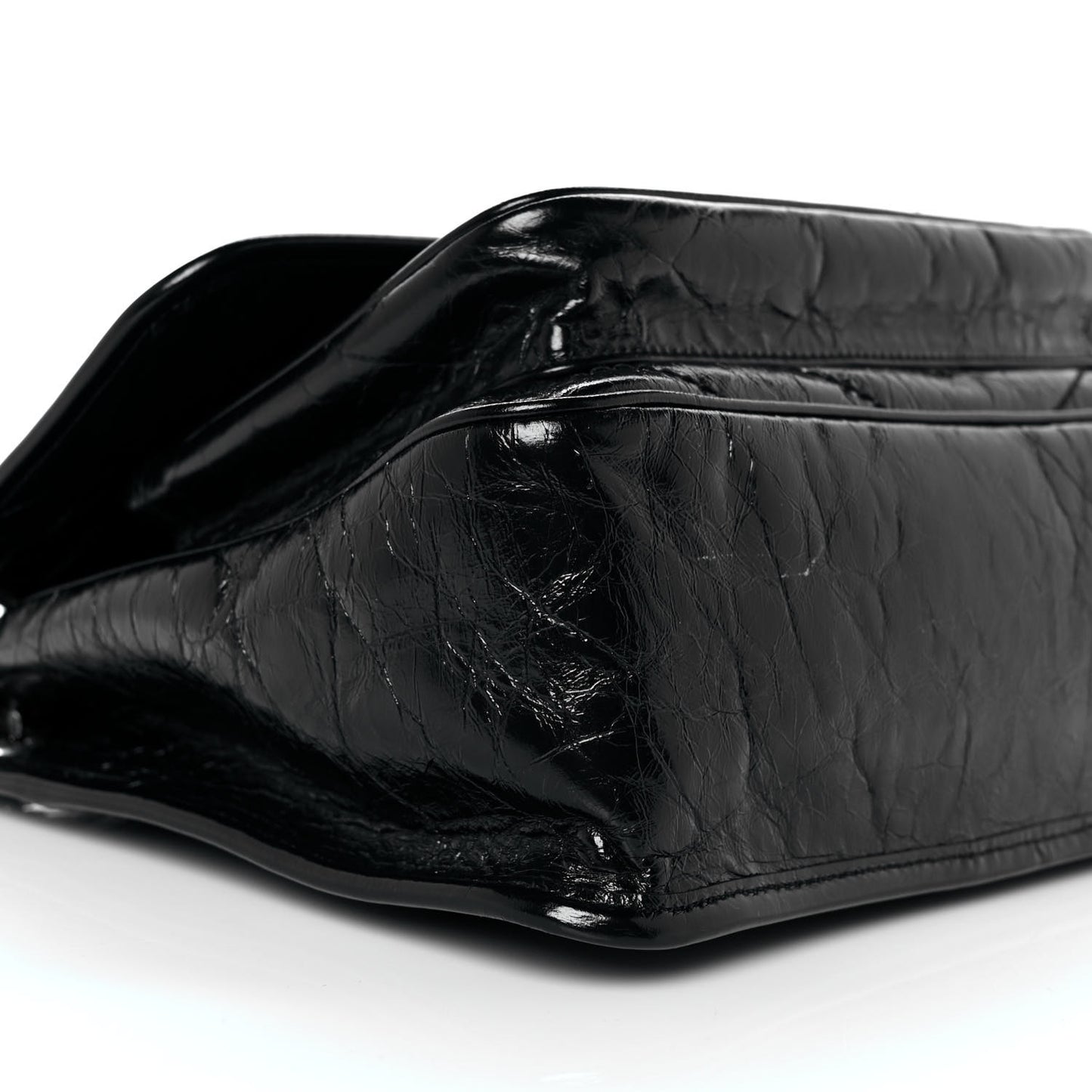 Crinkled Calfskin Matelasse Monogram Medium Niki Chain Satchel Black