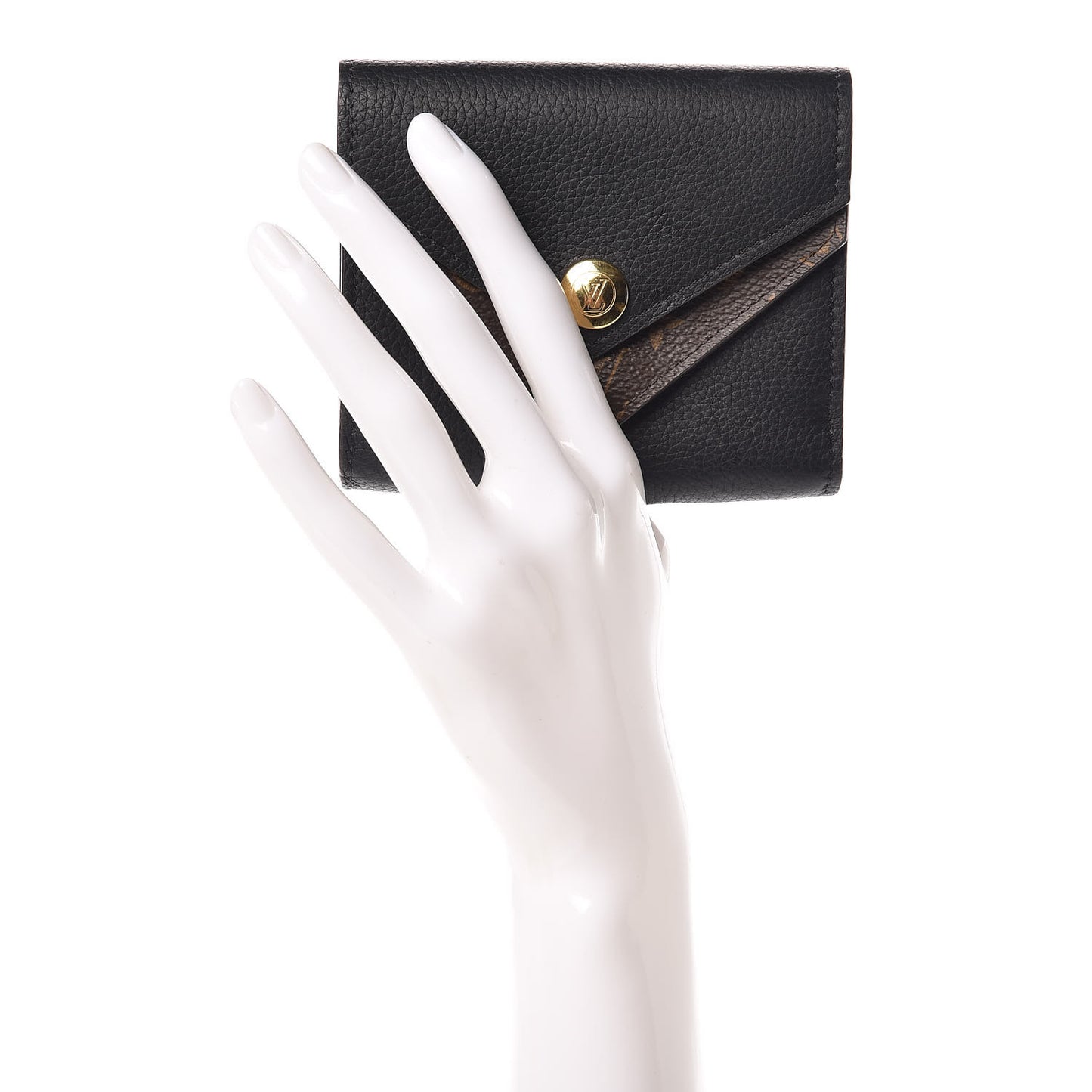 Grained Calfskin Monogram Double V Compact Wallet Black