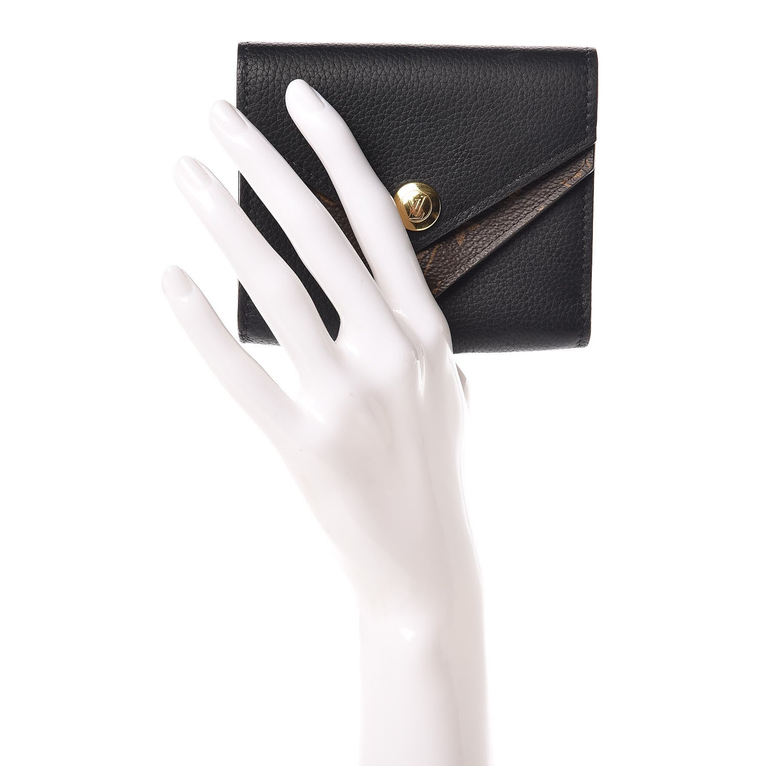 Louis Vuitton Grained Calfskin Monogram Double V Compact Wallet Black 2 of 7