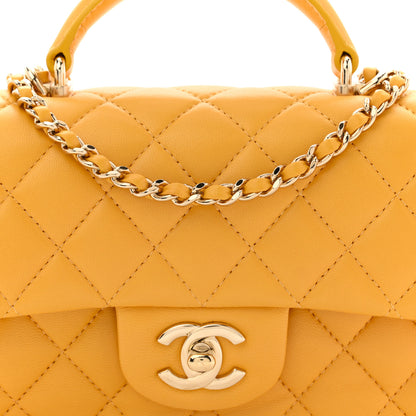 Chanel Lambskin Quilted Mini Top Handle Rectangular Flap Yellow 8 of 11