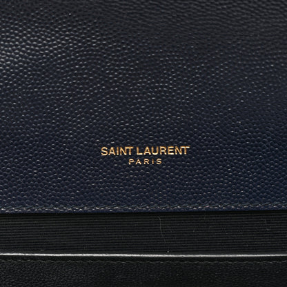 Saint Laurent Grain De Poudre Textured Mixed Matelasse Triquilt Medium Monogram Satchel Deep Marine 6 of 11