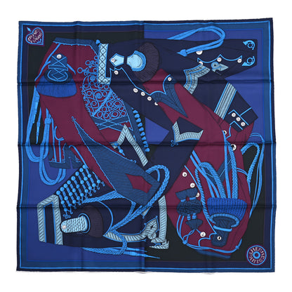 Hermes Silk Zouaves Et Dragons Scarf 90 Marine Bordeaux Cobalt 2 of 12