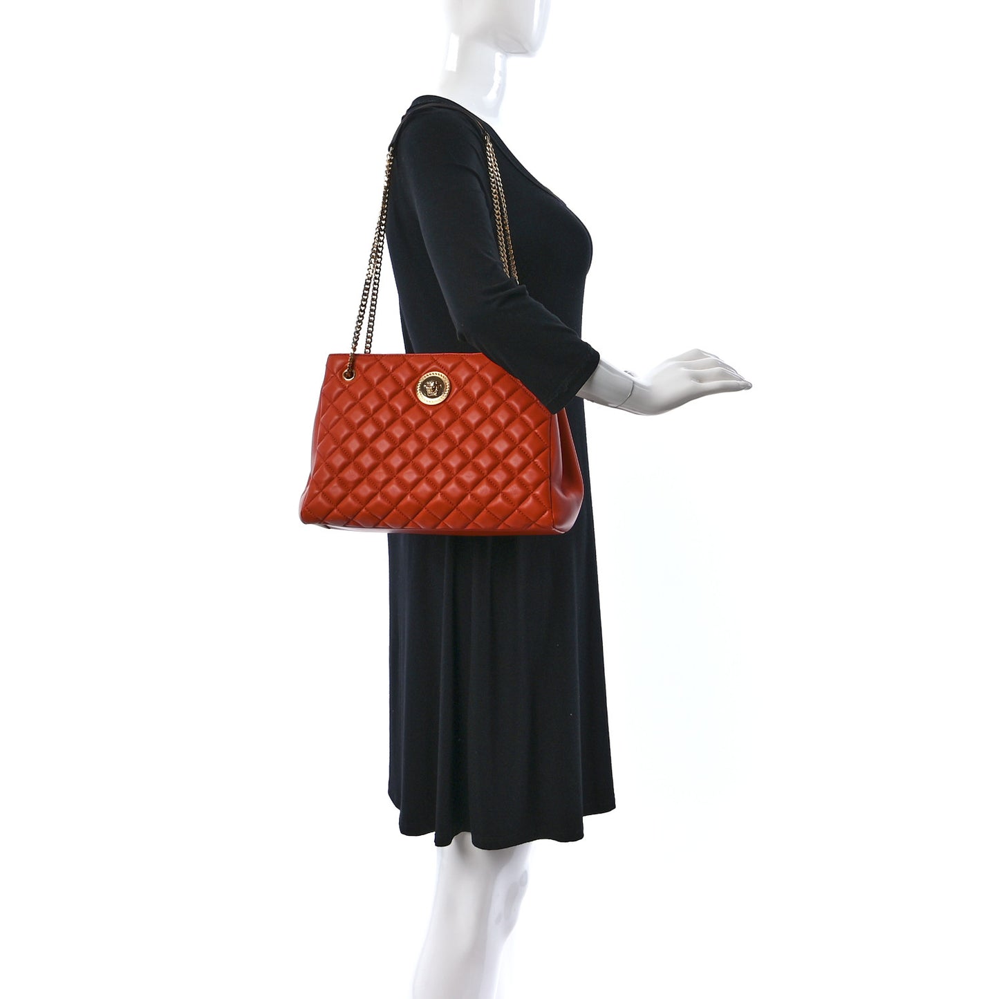 Nappa Quilted Medusa Chain Shoulder Bag Orange