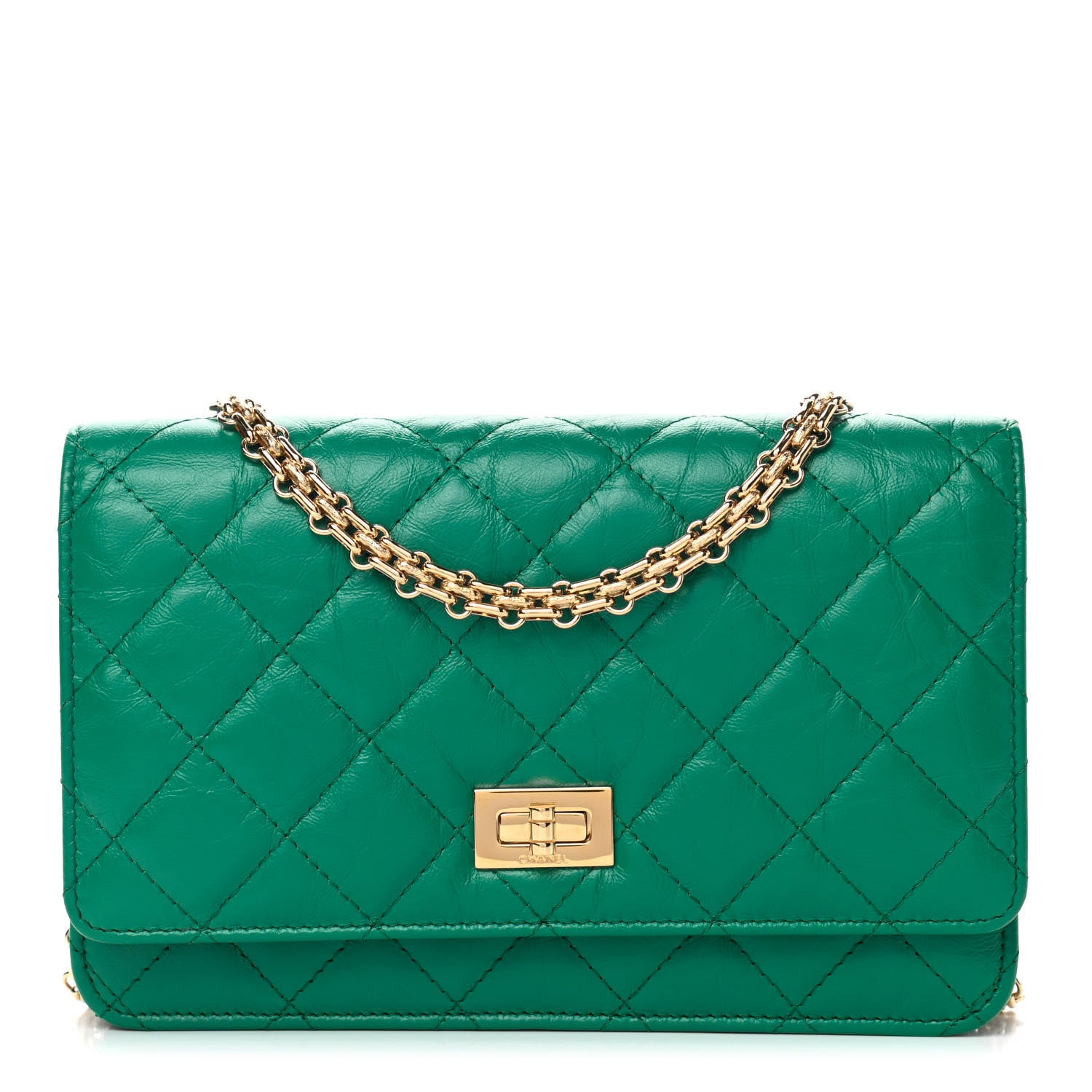 Chanel Aged Calfskin Quilted Reissue Wallet On Chain WOC Green 1 of 4