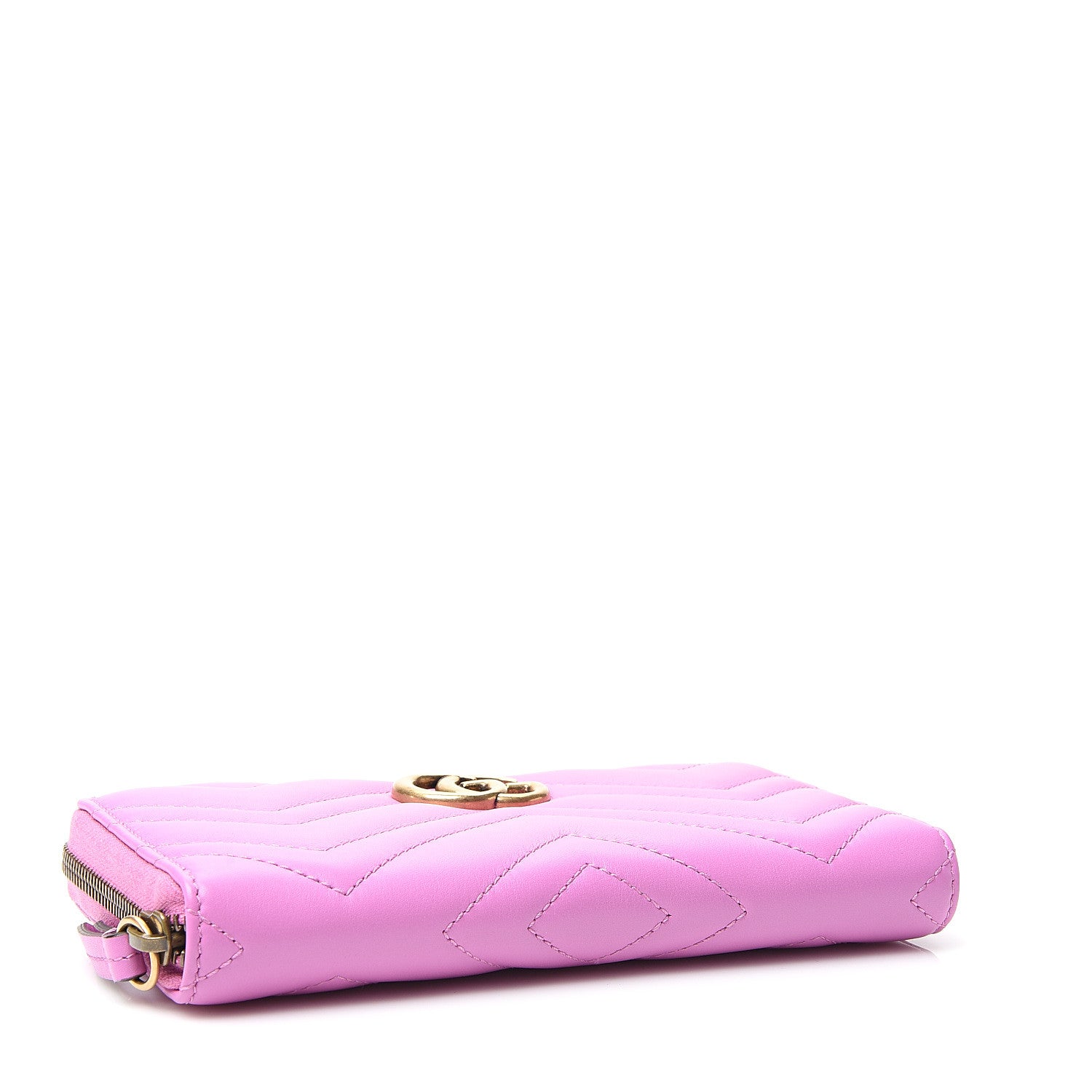 Gucci Calfskin Matelasse GG Marmont Zip Around Wallet Candy Mousse 3 of 7
