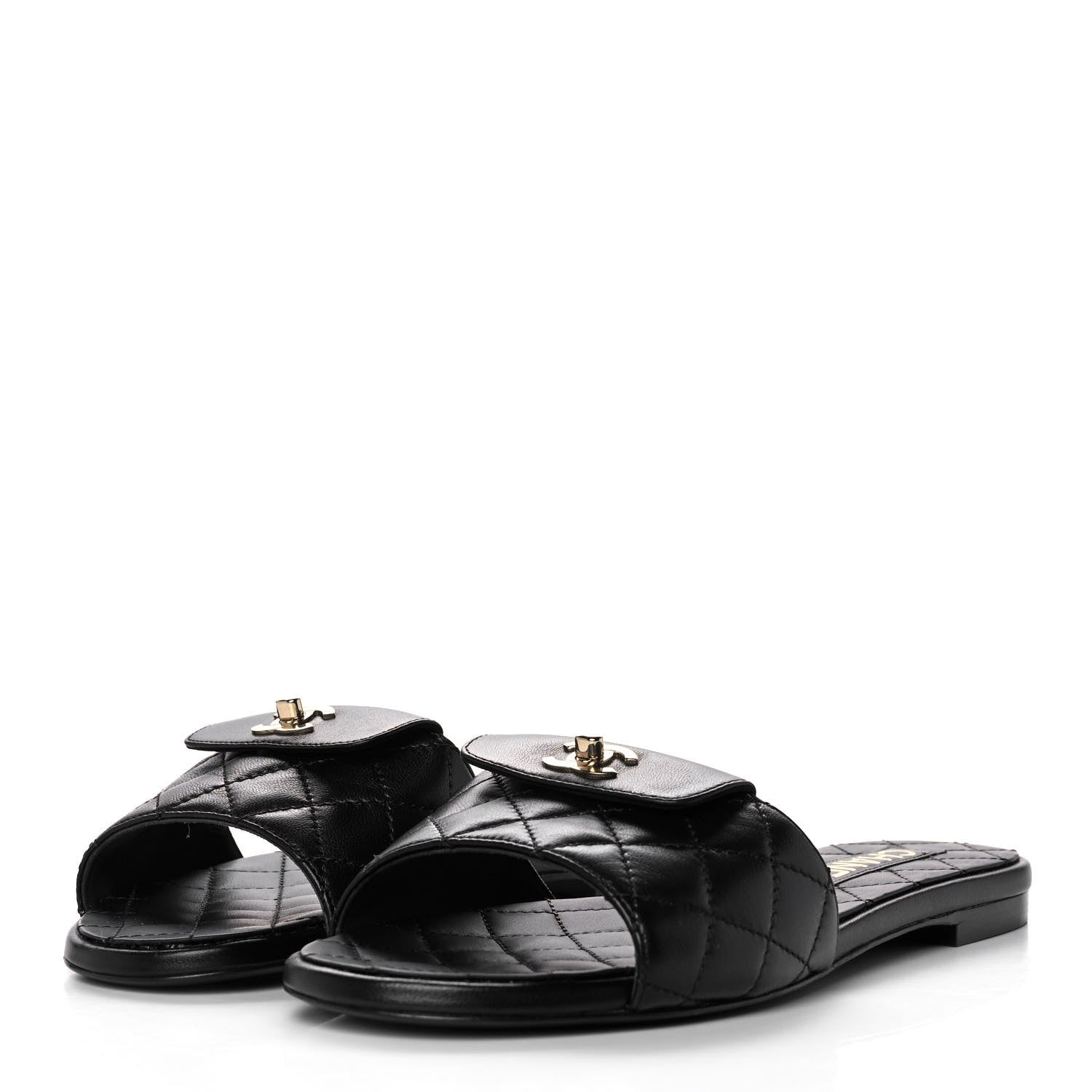 Chanel Lambskin Quilted CC Turnlock Sandals 37.5 Black 3 of 8