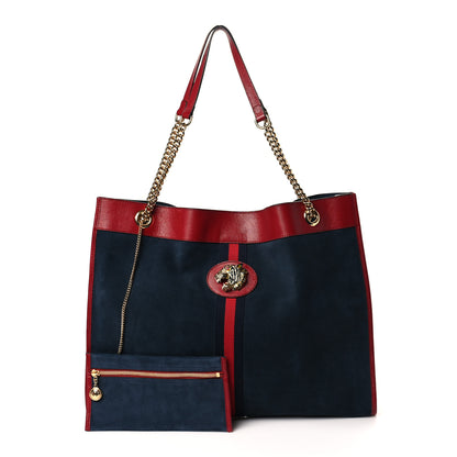 Gucci Suede Calfskin Large Rajah Chain Tote New Blue Romantic Cherry 1 of 10