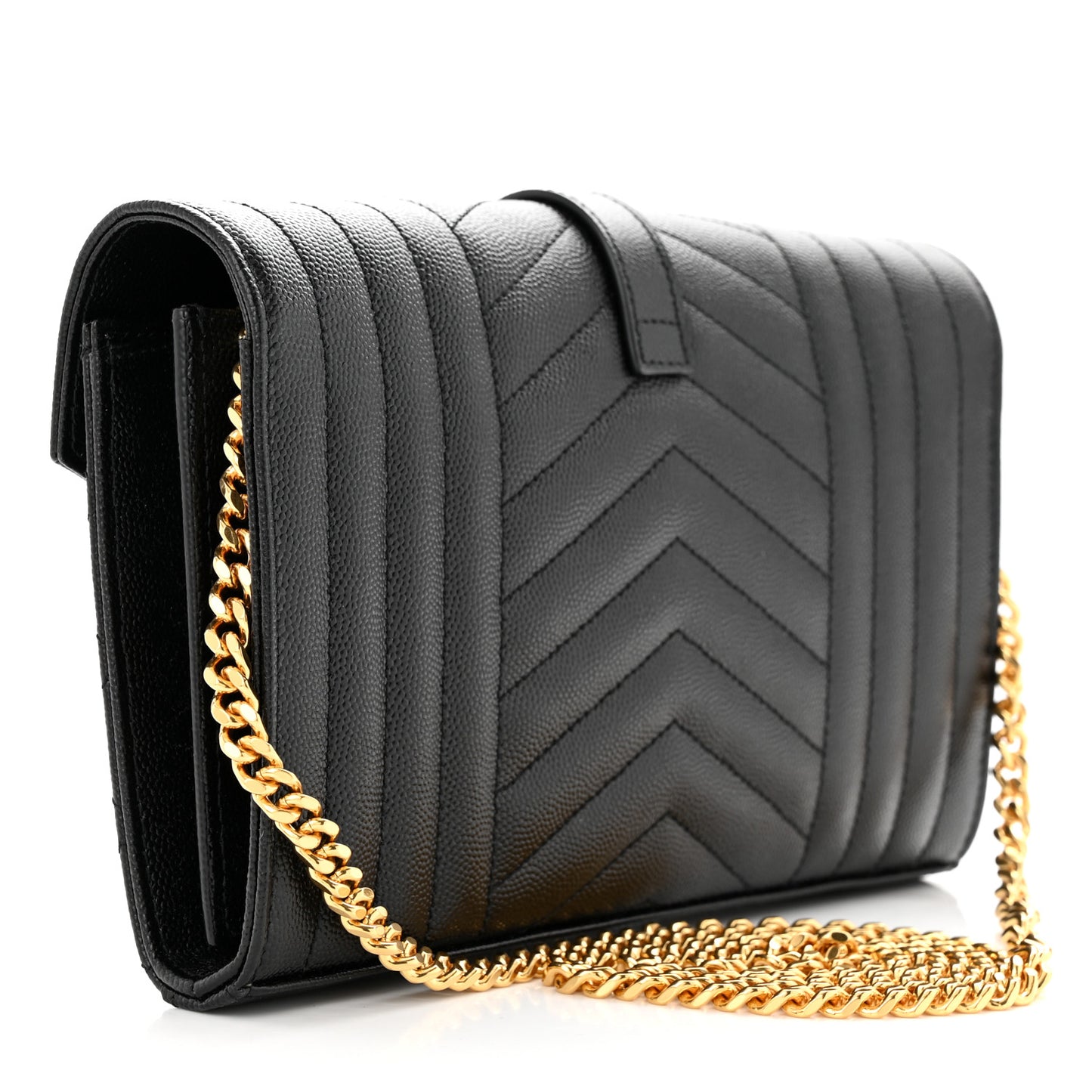 Grain De Poudre Mixed Matelasse Triquilt Monogram Chain Wallet Black