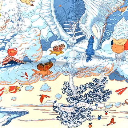 Hermes Silk Sur Mon Nuage Scarf 90 Creme Bleu Clair 2 of 4