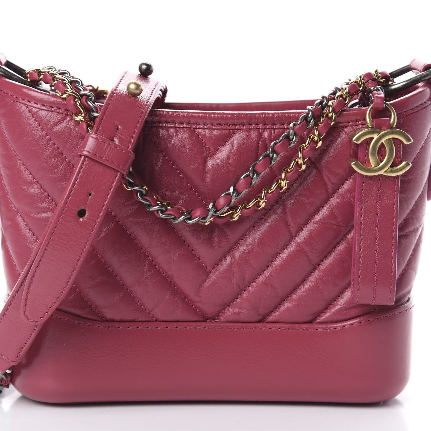 Aged Calfskin Chevron Quilted Small Gabrielle Hobo Dark Pink