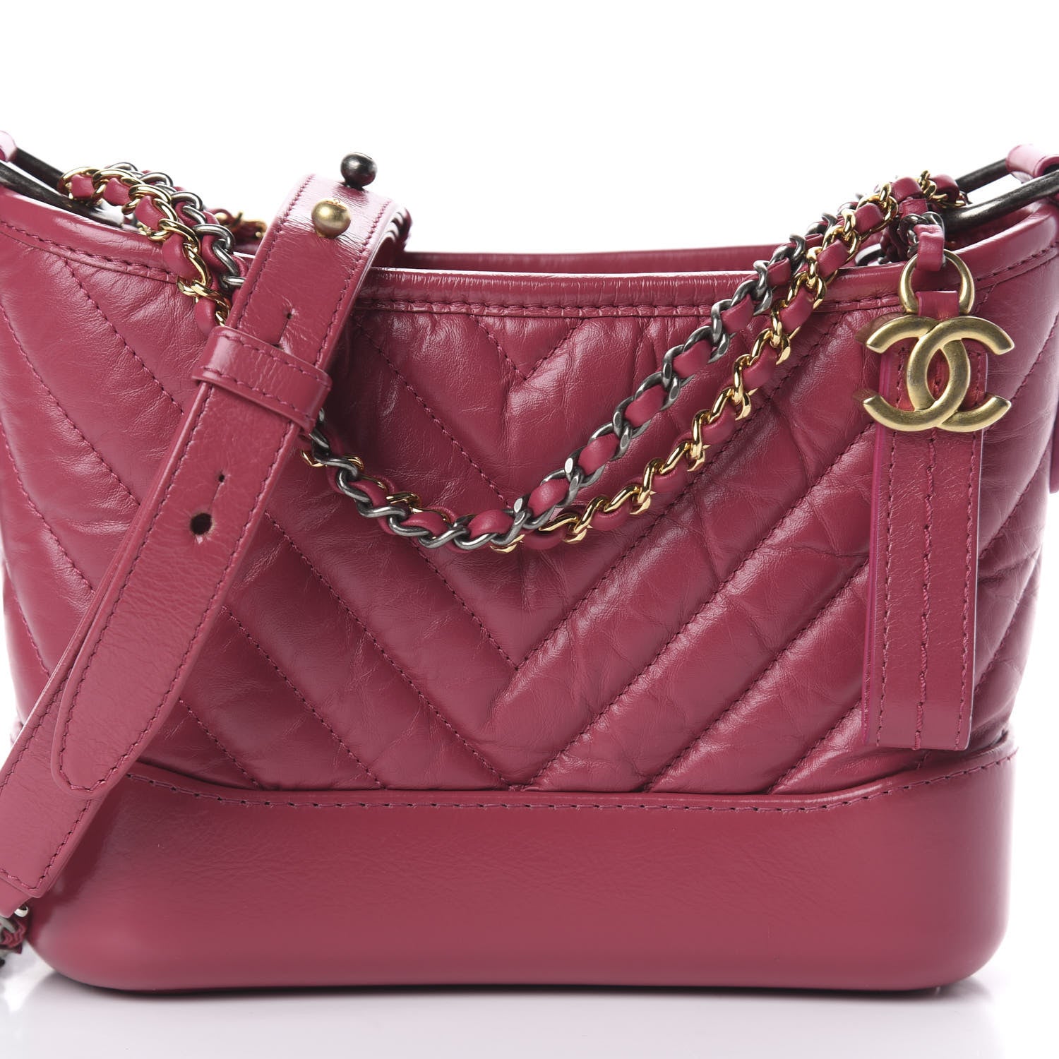 Chanel Aged Calfskin Chevron Quilted Small Gabrielle Hobo Dark Pink 7 of 9