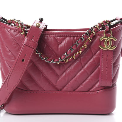 Chanel Aged Calfskin Chevron Quilted Small Gabrielle Hobo Dark Pink 7 of 9