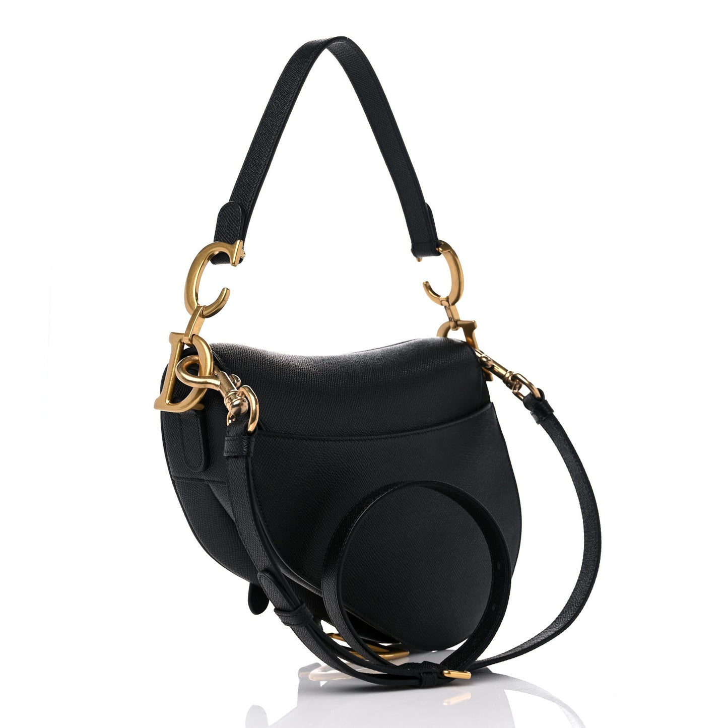Grained Calfskin Mini Saddle Bag With Strap Black