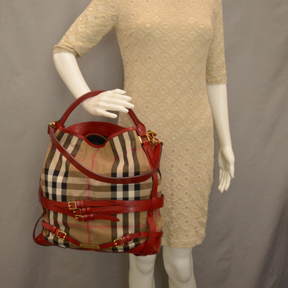 Burberry House Check Bridle Calfskin Medium Gosford Hobo Red 2 of 8