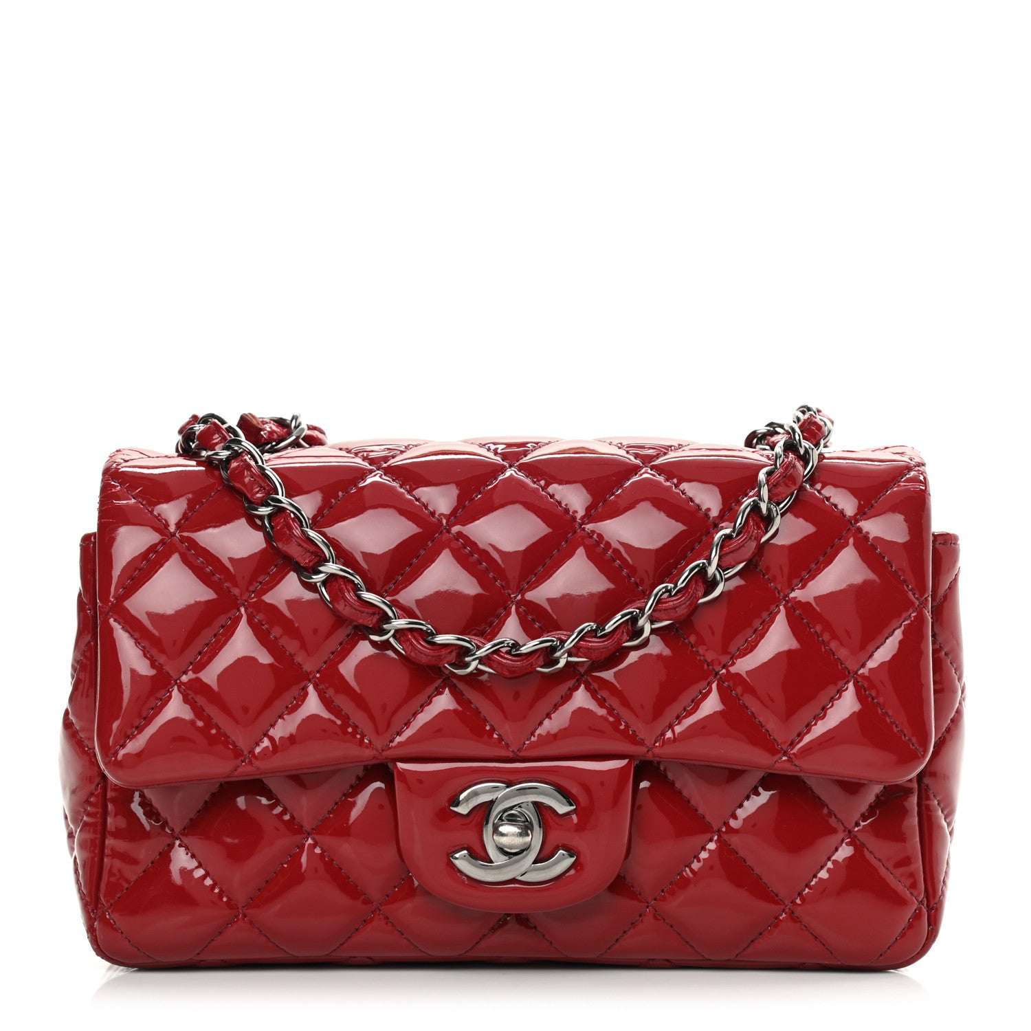Chanel Patent Calfskin Quilted Mini Rectangular Flap Red 1 of 23