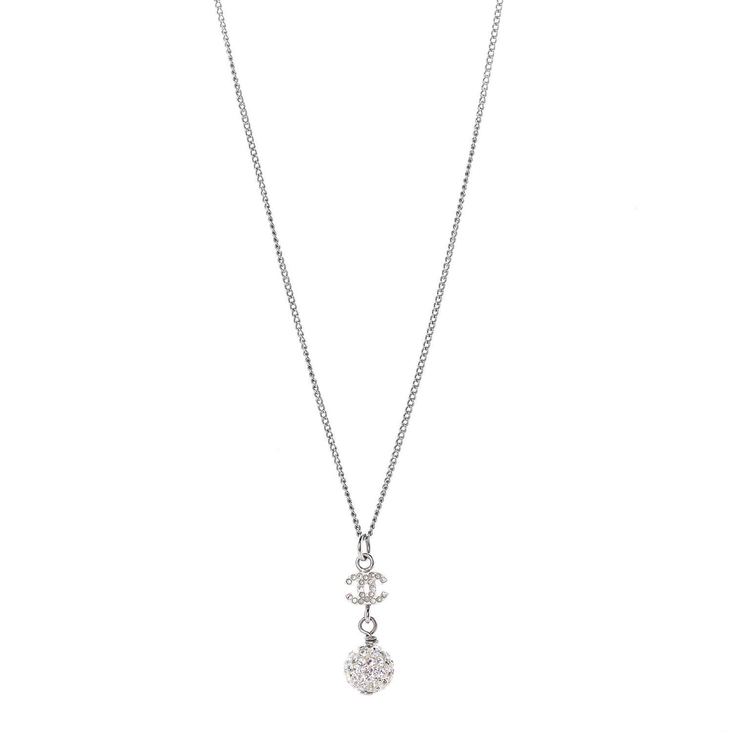 Crystal CC Ball Pendant Necklace Silver