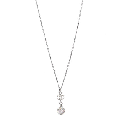 Chanel Crystal CC Ball Pendant Necklace Silver 1 of 5