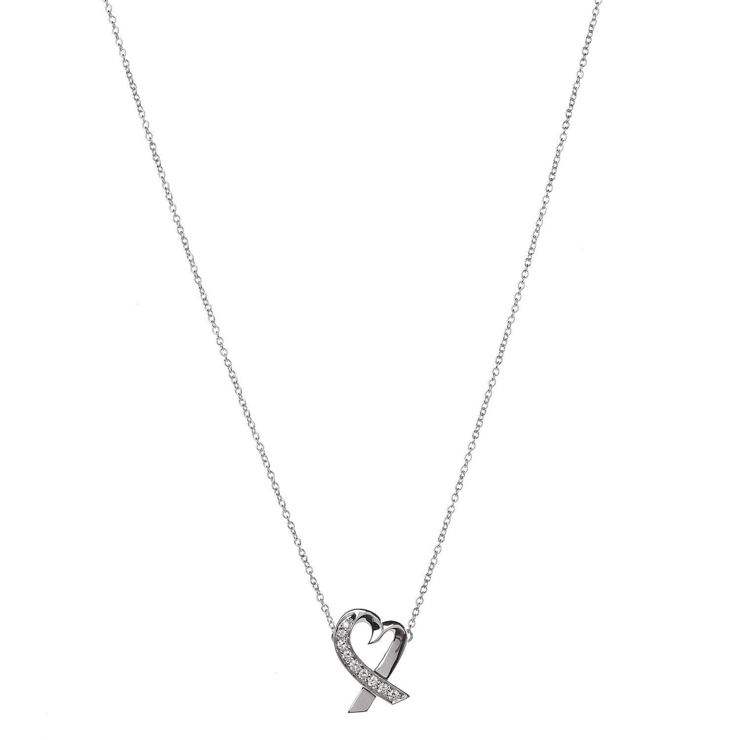 18K White Gold Diamond Small Paloma Picasso Loving Heart Necklace