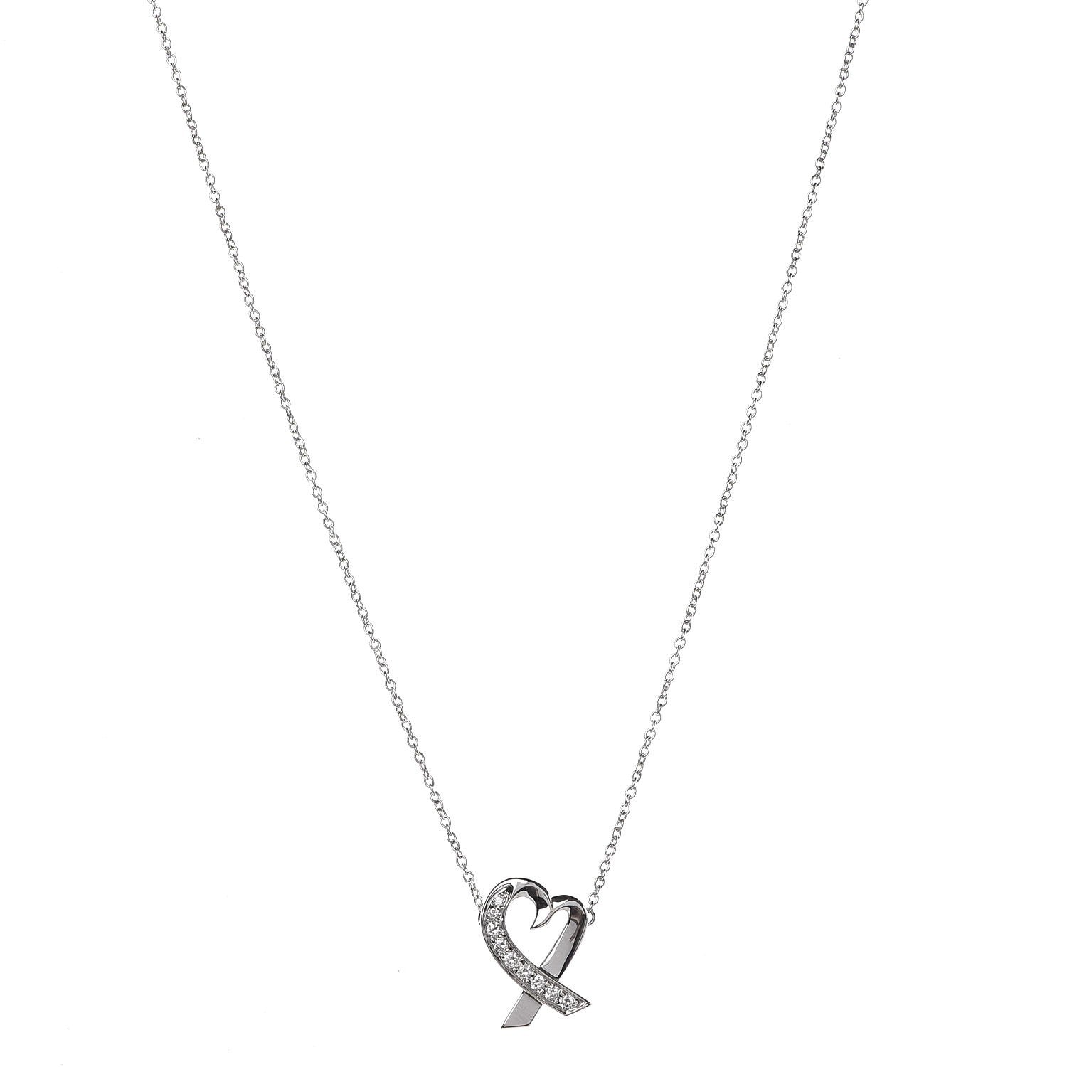 Tiffany 18K White Gold Diamond Small Paloma Picasso Loving Heart Necklace 1 of 8