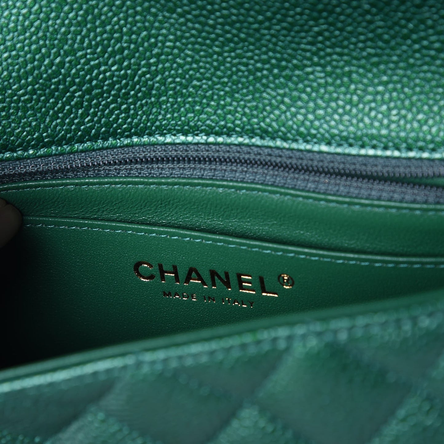 Metallic Caviar Quilted Mini Rectangular Flap Green