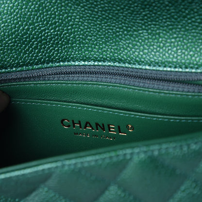Chanel Metallic Caviar Quilted Mini Rectangular Flap Green 6 of 8