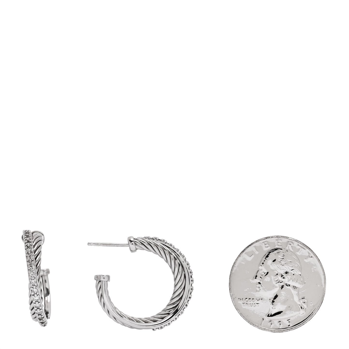 Sterling Silver Diamond Small Crossover Hoop Earrings