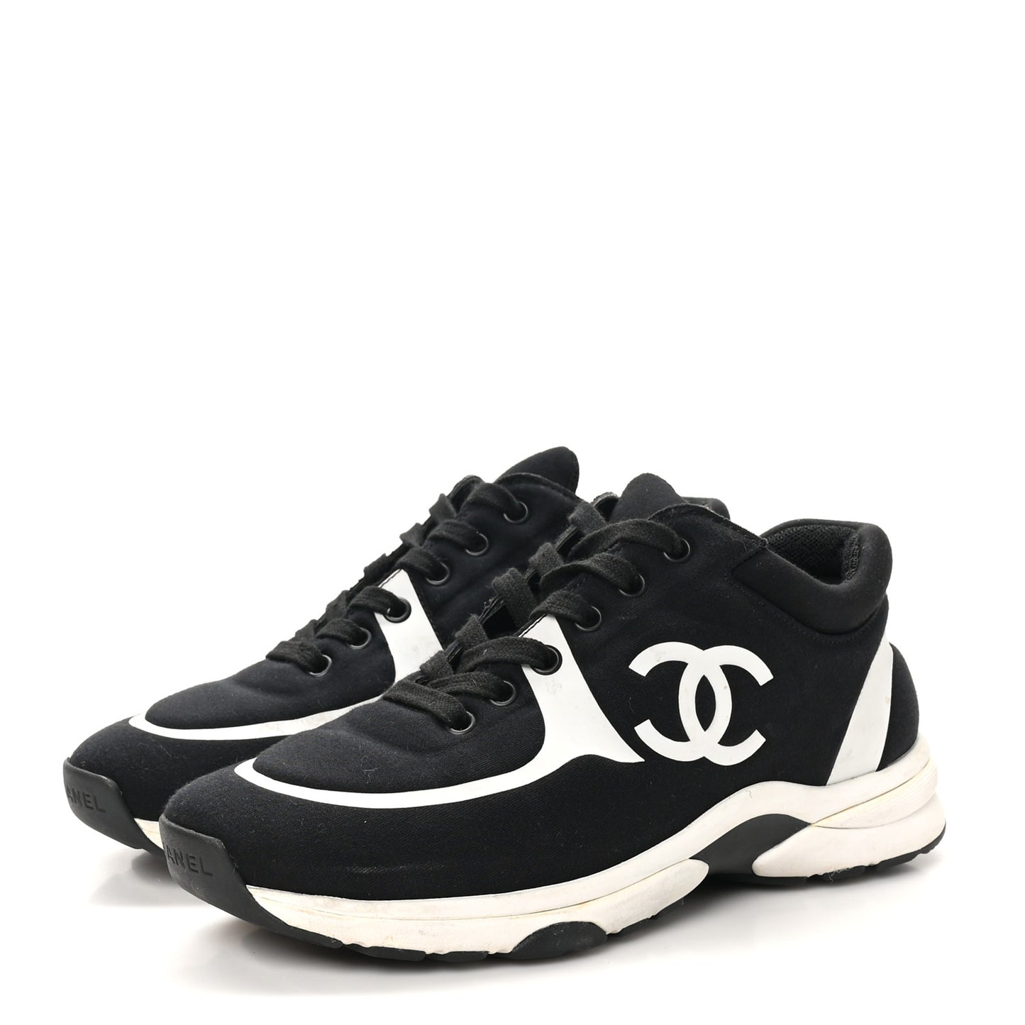 Nylon Suede Calfskin Womens CC Sneakers 37 Black White